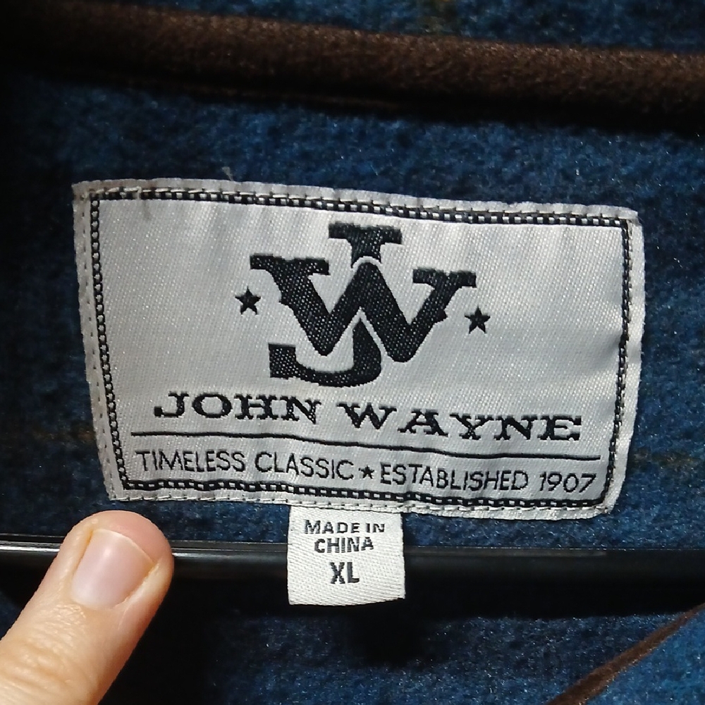 John Wayne Partial Button Blue Checkered Plaid Pullover, Size XL - Picture 7 of 10